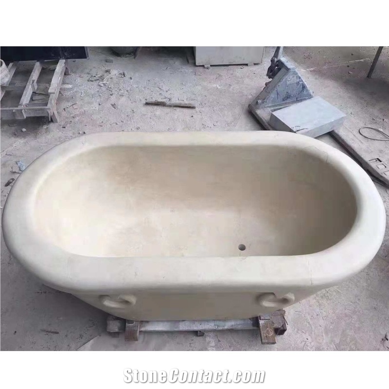 Beige Travertine Oval Bathroom Bathtub