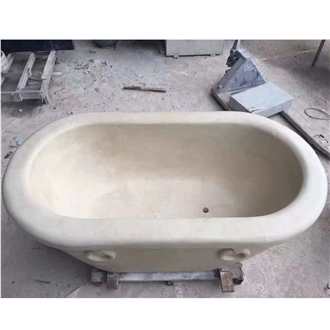 Beige Travertine Oval Bathroom Bathtub