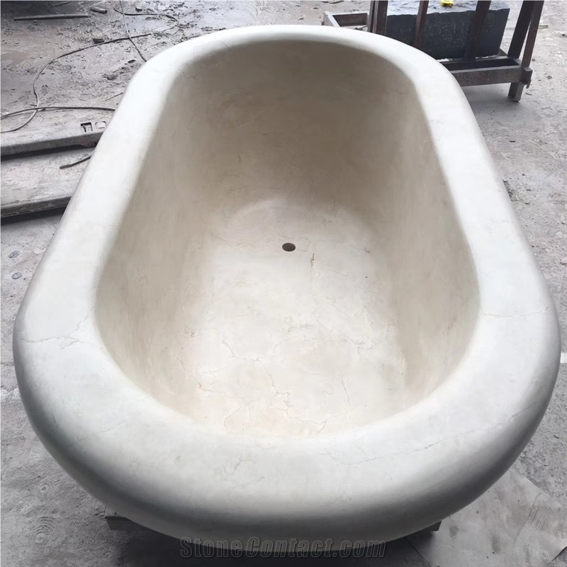 Beige Travertine Oval Bathroom Bathtub