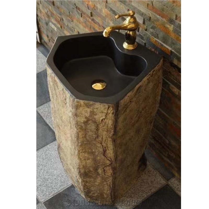 Black Basalt Free Standing Sink Polish Inside Nature Outside