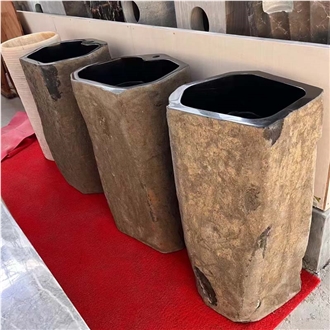 Black Basalt Free Standing Sink Polish Inside Nature Outside