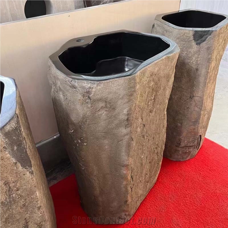 Black Basalt Free Standing Sink Polish Inside Nature Outside