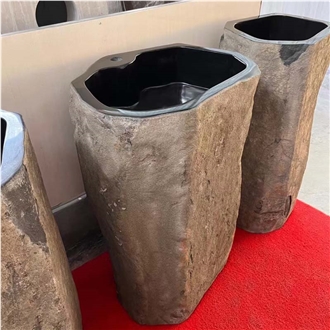Black Basalt Free Standing Sink Polish Inside Nature Outside