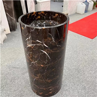 Black Gold Flower Marble Pedestal Sink