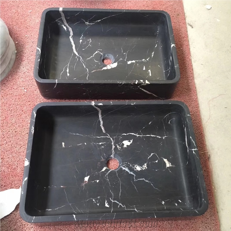 Black Marqunia Marble Rectangle Washbasin Honed