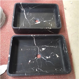 Black Marqunia Marble Rectangle Washbasin Honed