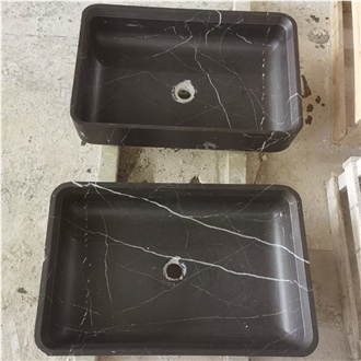 Black Marqunia Marble Rectangle Washbasin Honed