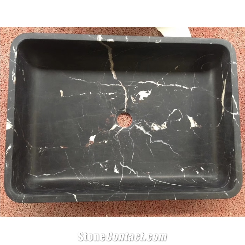 Black Marqunia Marble Rectangle Washbasin Honed