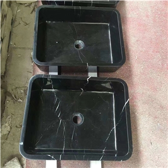 Black Marqunia Marble Rectangle Washbasin Honed