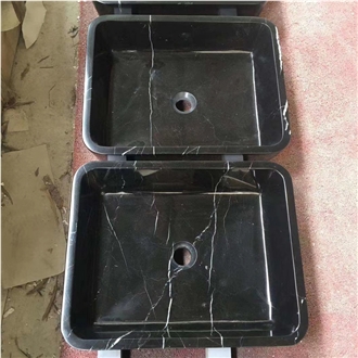 Black Marqunia Marble Rectangle Washbasin Honed