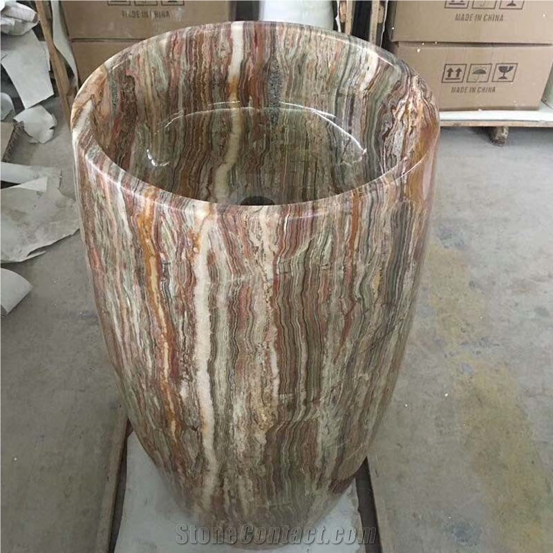 Brown Onyx Pedestal Sink Polished 42*42*85CM