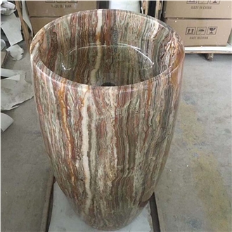 Brown Onyx Pedestal Sink Polished 42*42*85CM Brown Onyx Pedestal Sink Polished 42*42*85CM