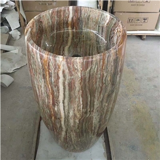 Brown Onyx Pedestal Sink Polished 42*42*85CM