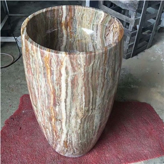 Brown Onyx Pedestal Sink Polished 42*42*85CM
