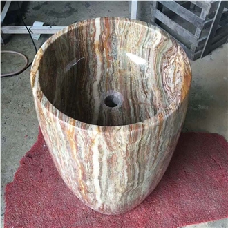 Brown Onyx Pedestal Sink Polished 42*42*85CM