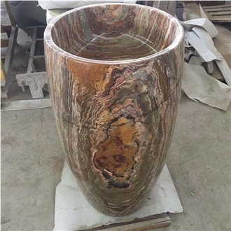 Brown Onyx Pedestal Sink Polished 42*42*85CM