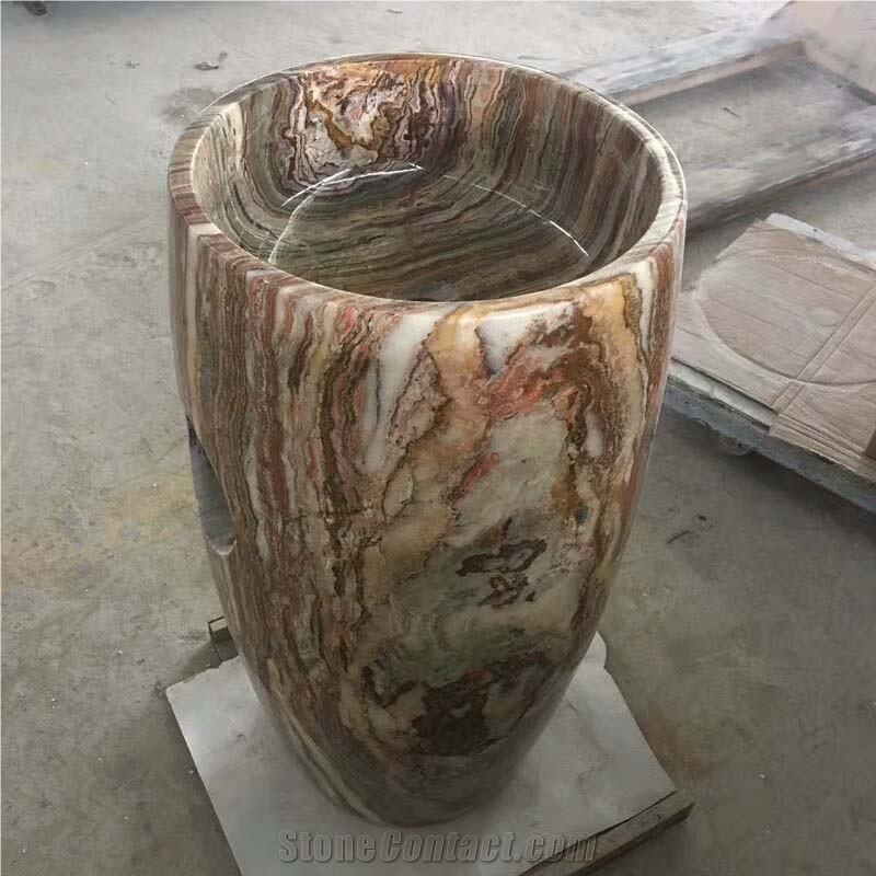 Brown Onyx Pedestal Sink Polished 42*42*85CM
