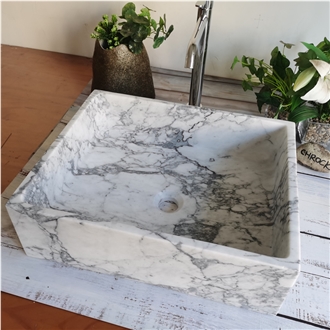 China Carrara White Marble Rectangle Sink Honed