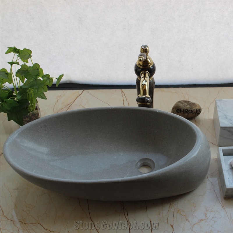 Cinderella Grey Marble Art Oval Sinks Polished