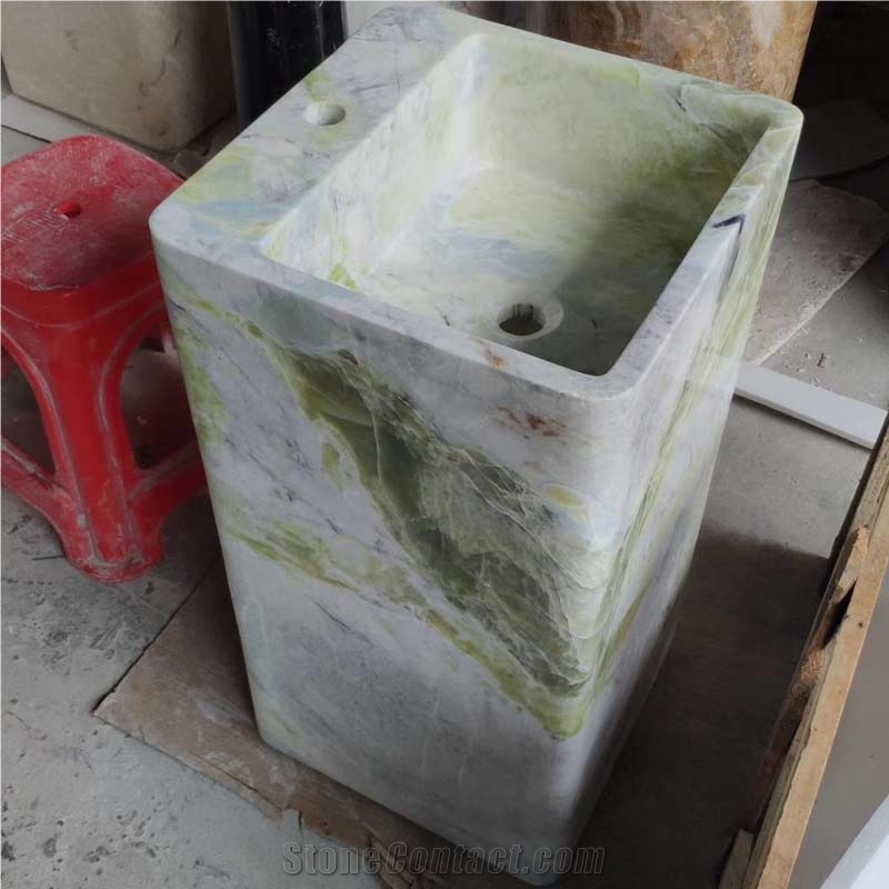Cold Emerald Marble Pedestal Sink With Polished