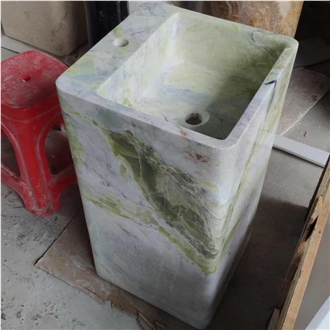 Cold Emerald Marble Pedestal Sink With Polished
