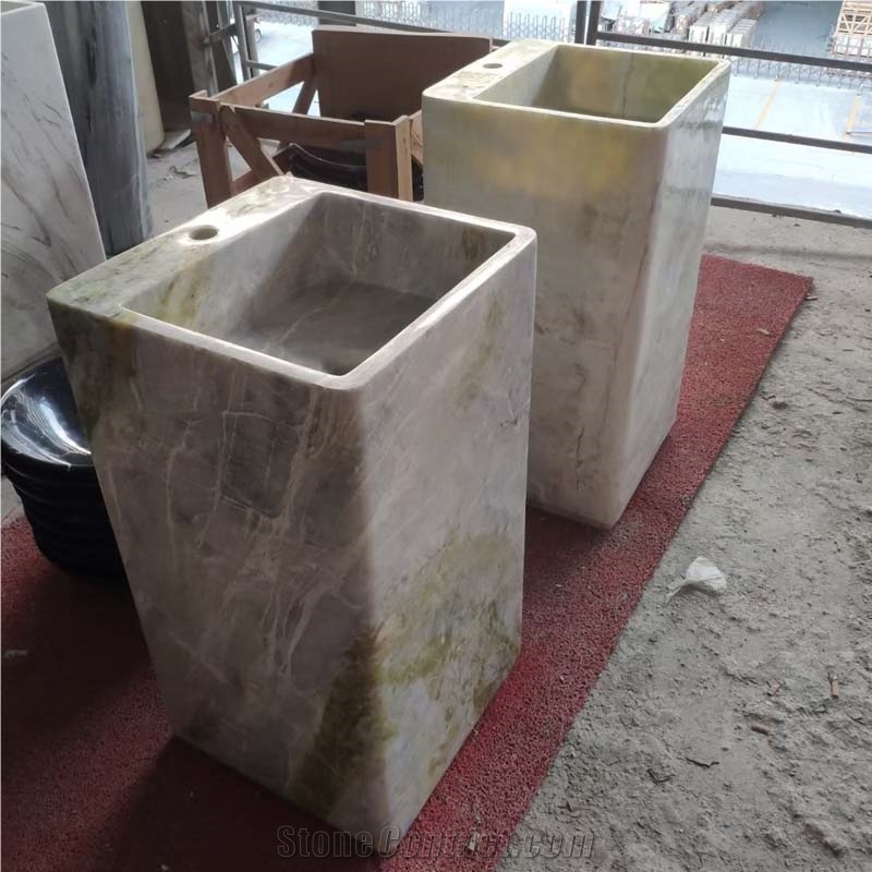 Cold Emerald Marble Pedestal Sink With Polished