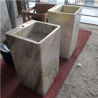 Cold Emerald Marble Pedestal Sink With Polished