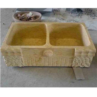 Galala Marble Farm Sink With Carvings In Single Block Galala Marble Farm Sink With Carvings In Single Block