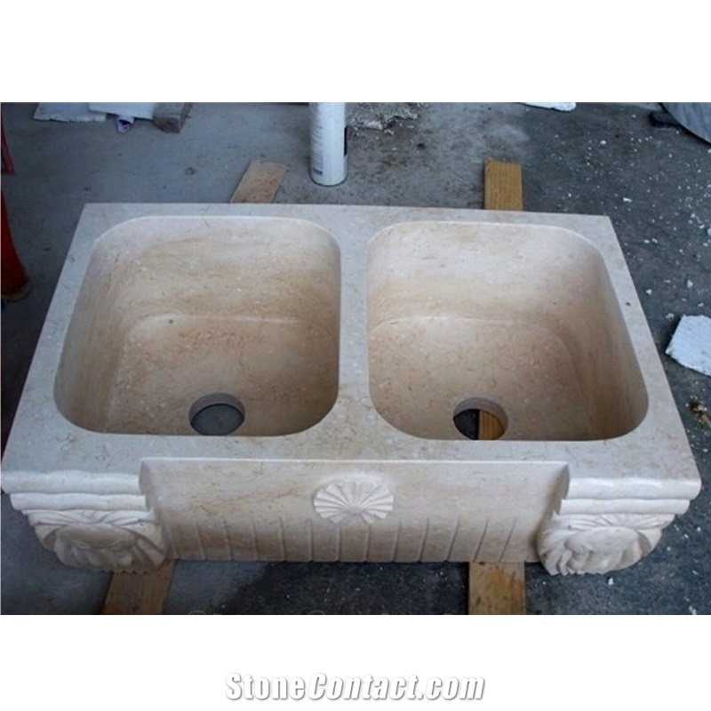 Galala Marble Farm Sink With Carvings In Single Block
