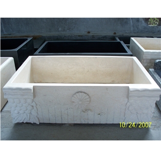 Galala Marble Farm Sink With Carvings In Single Block