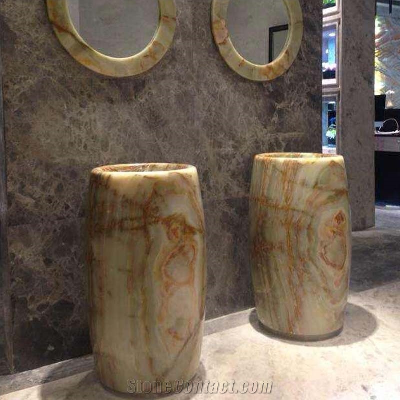 Green Onyx Pedestal Sinks 42X42x85cm Polished