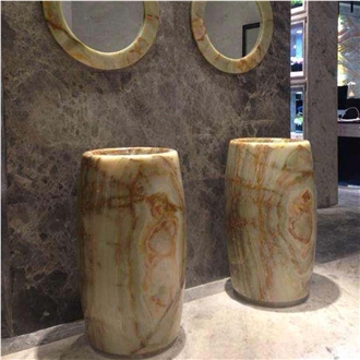 Green Onyx Pedestal Sinks 42X42x85cm Polished