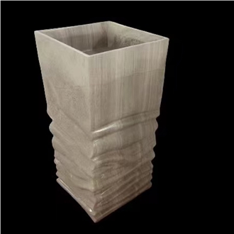 Grey Grain Wooden Marble Pedestal Sink Full Polished