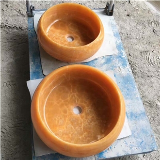 Honey Onyx Vessel Sinks With The Size 42X42X41CM Polished