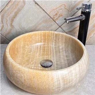 Honey Onyx Vessel Sinks With The Size 42X42X41CM Polished