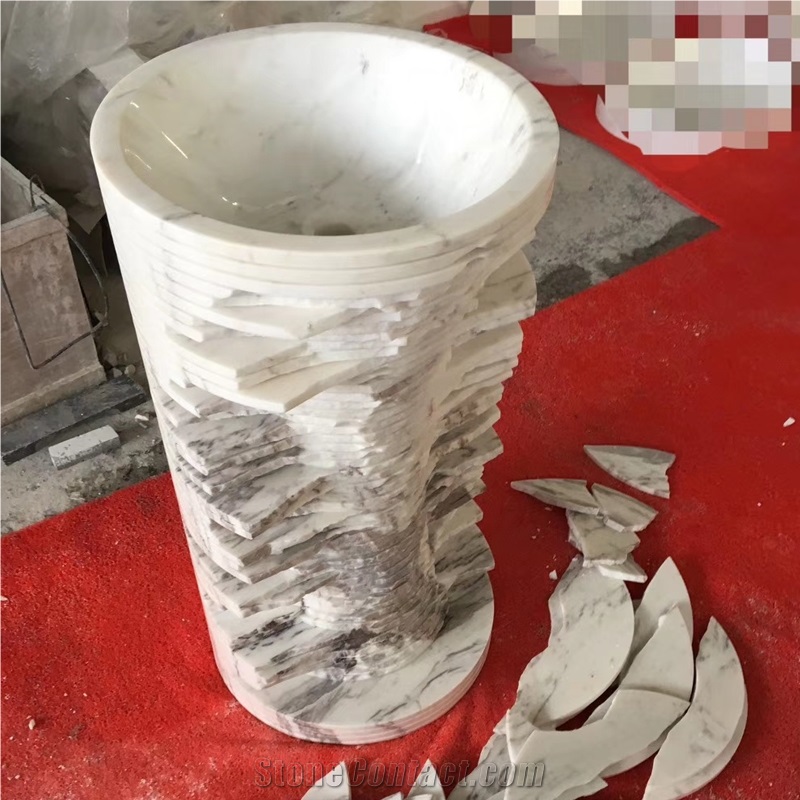 Italy Carrara White Marble Pedestal Sinks Art Design
