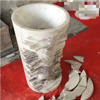 Italy Carrara White Marble Pedestal Sinks Art Design