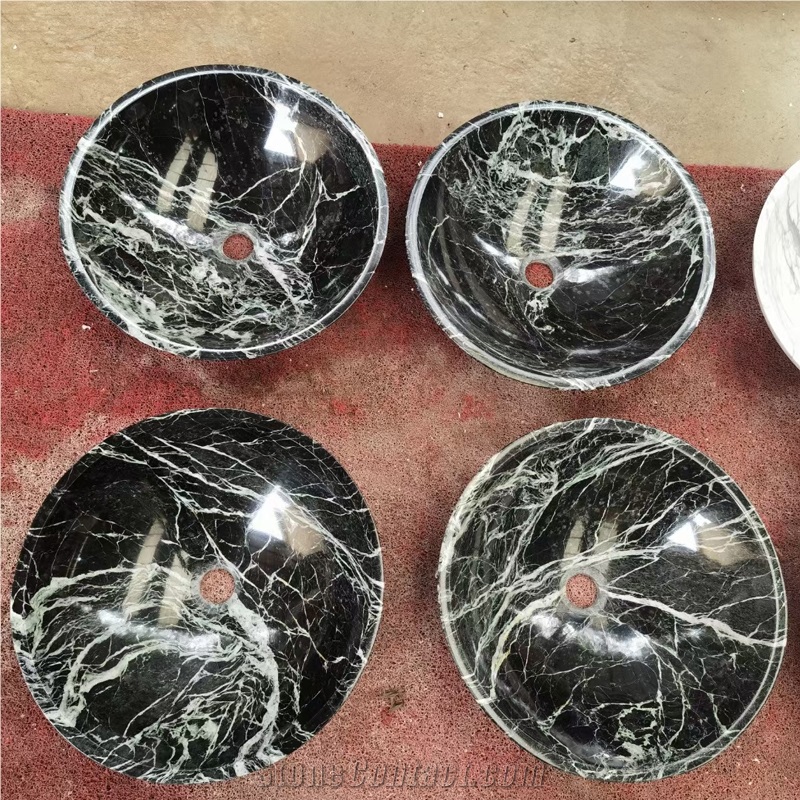 Prada Green Marble Bathroom Round Sink