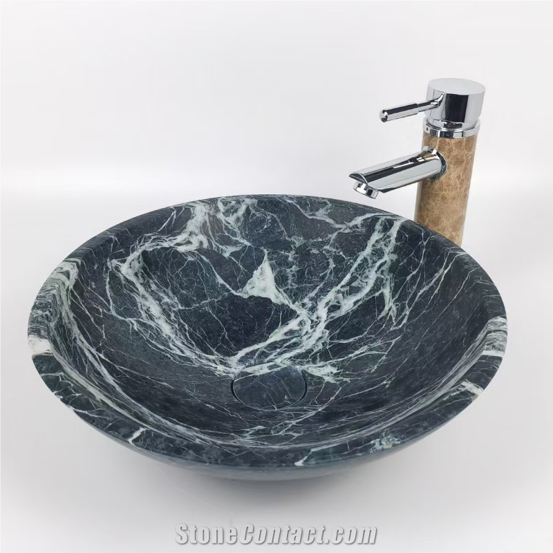 Prada Green Marble Bathroom Round Sink
