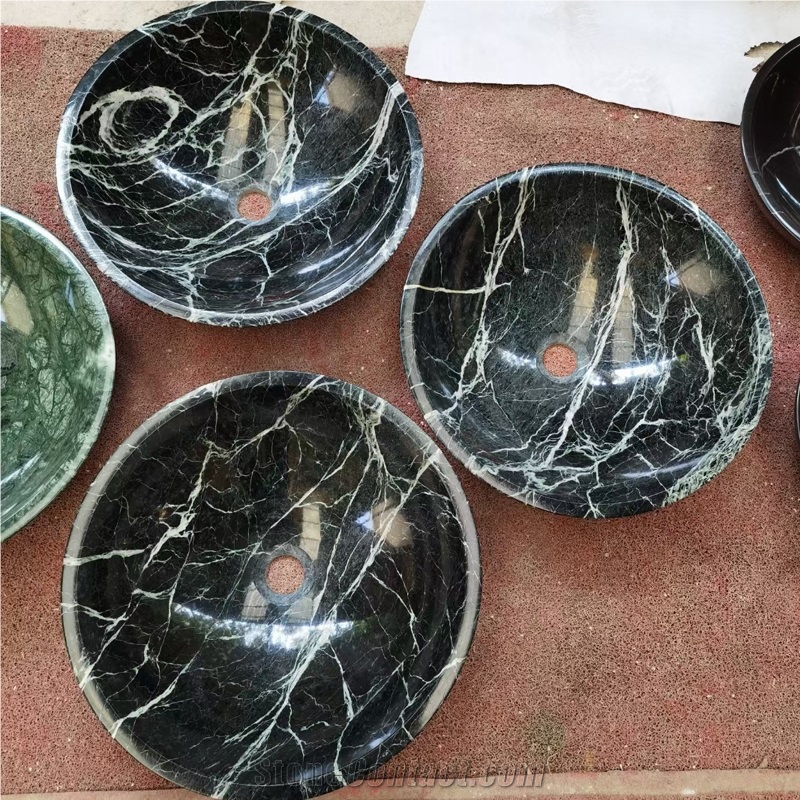 Prada Green Marble Bathroom Round Sink