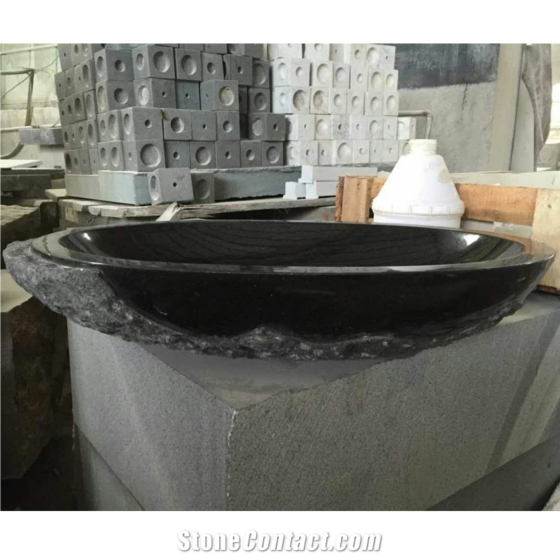 Shanxi Black Granite Oval Sink Polish Inside Nature Outside