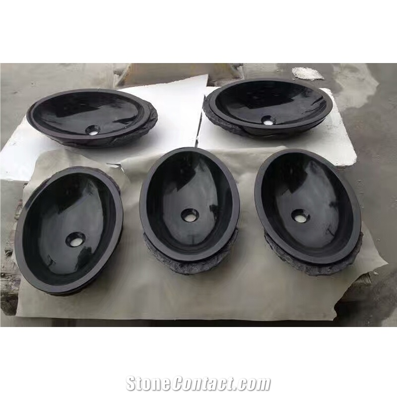 Shanxi Black Granite Oval Sink Polish Inside Nature Outside