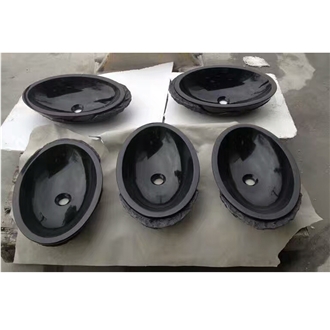 Shanxi Black Granite Oval Sink Polish Inside Nature Outside