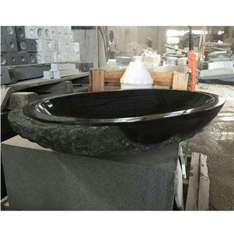 Shanxi Black Granite Oval Sink Polish Inside Nature Outside