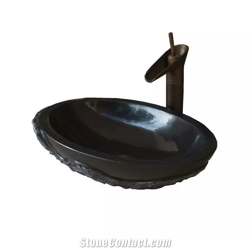 Shanxi Black Granite Oval Sink Polish Inside Nature Outside