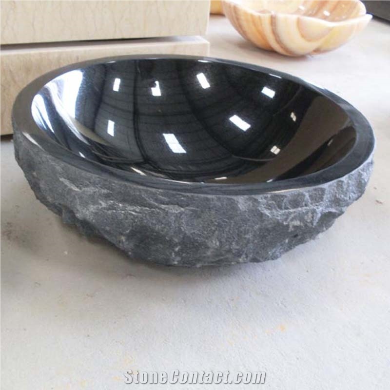 Shanxi Black Granite Sink Polished Inside Nature Outside