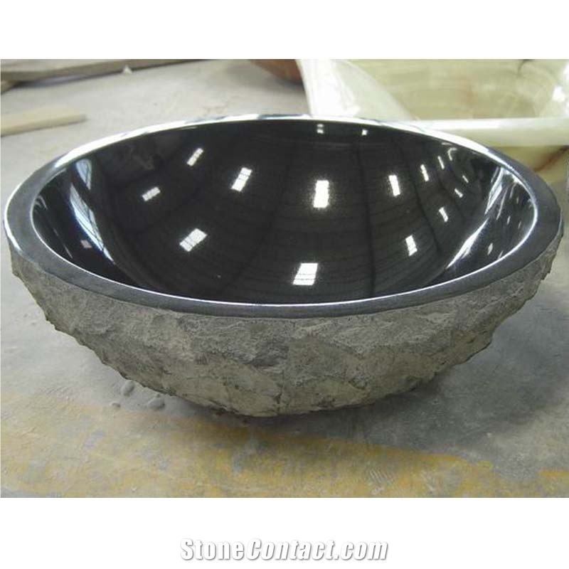 Shanxi Black Granite Sink Polished Inside Nature Outside