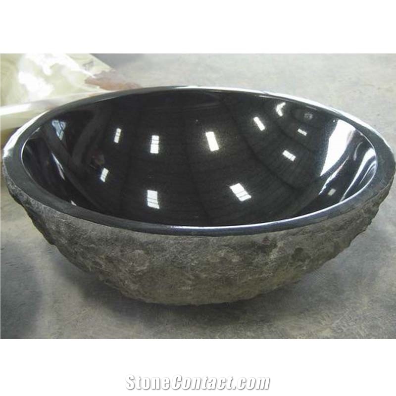 Shanxi Black Granite Sink Polished Inside Nature Outside