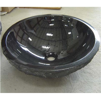 Shanxi Black Granite Sink Polished Inside Nature Outside