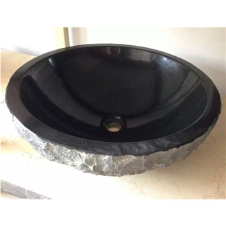 Shanxi Black Granite Sink Polished Inside Nature Outside